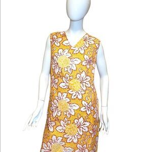Vintage 70s Floral V Neckline Shift Dress Yellow Medium Women, Vintage Clothes